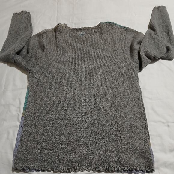 VTG Jantzen Classic Color Block Sweater Embroidered By Hand L/XL Grey/Aqua - Picture 14 of 16